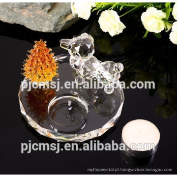 suporte de vela de cristal das estatuetas do cão e da árvore para presentes